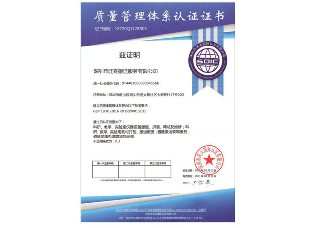 质量管理体系认证证书